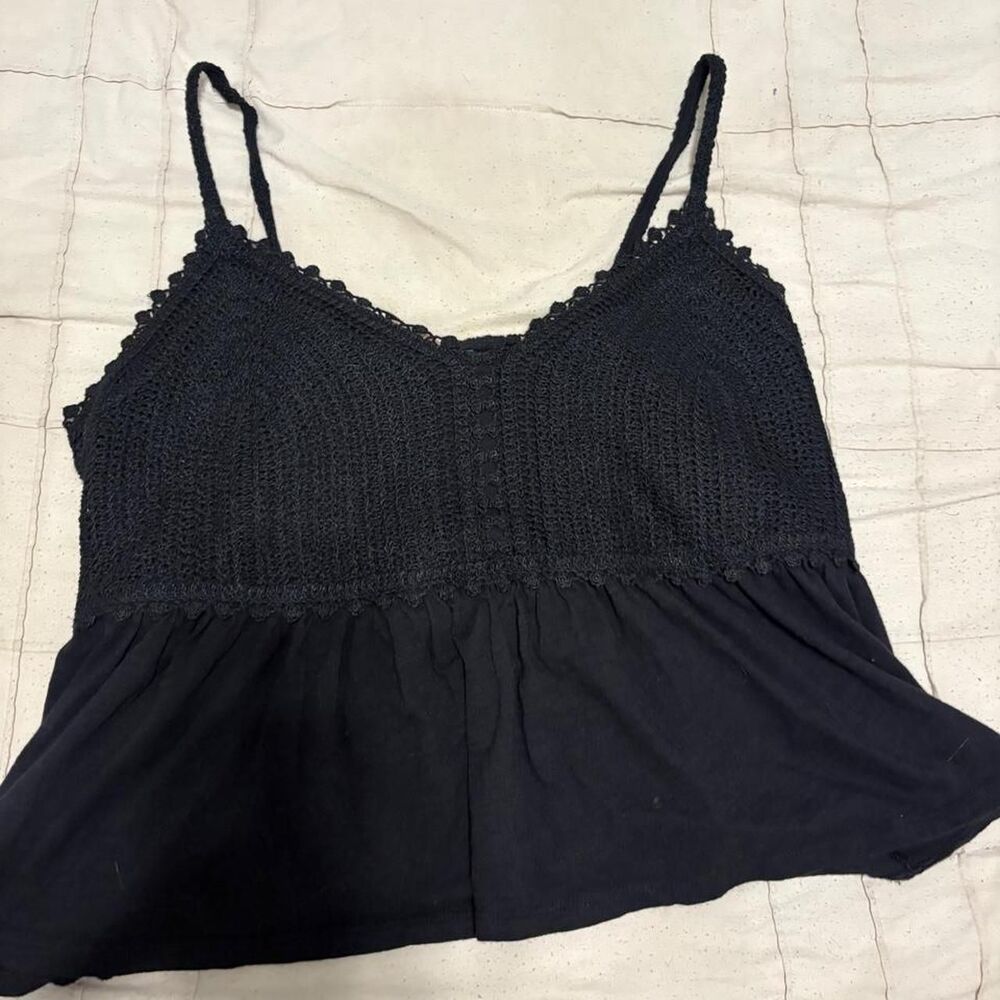 Old Navy Women's Crochet Knit Babydoll Cami Tank Top Black 2X